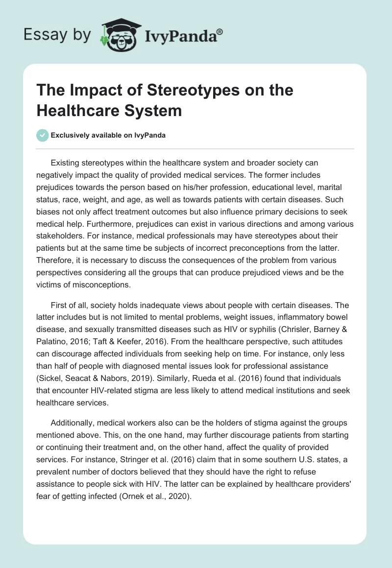 The Impact of Stereotypes on the Healthcare System. Page 1