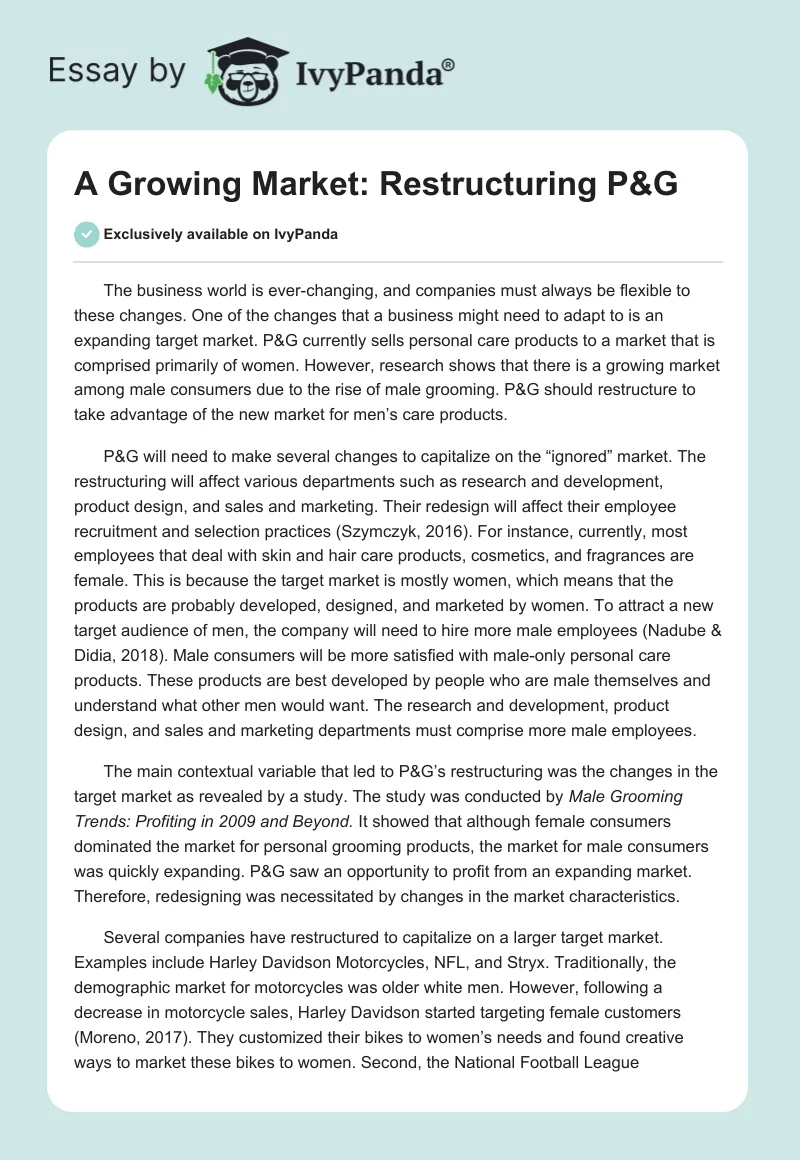 A Growing Market: Restructuring P&G. Page 1