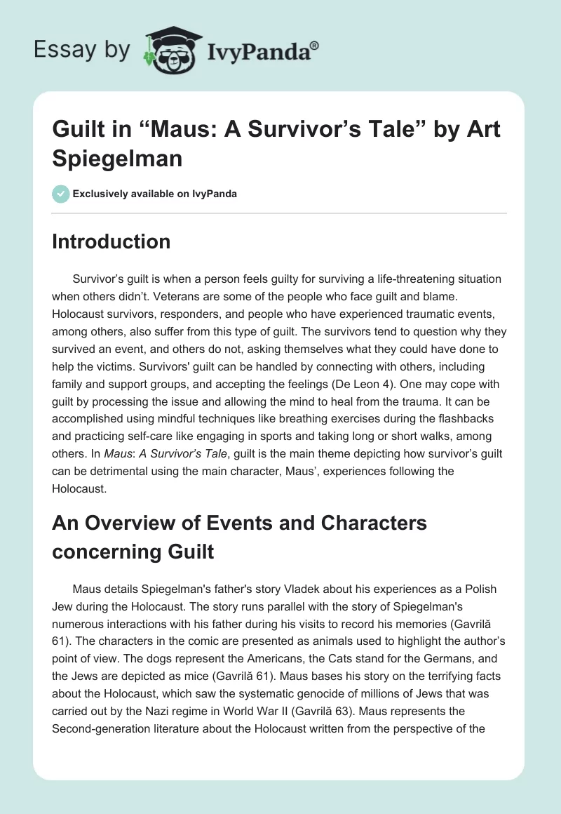 Guilt in “Maus: A Survivor’s Tale” by Art Spiegelman. Page 1