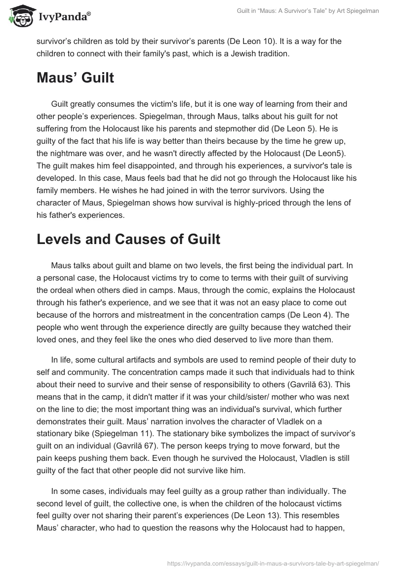 Guilt in “Maus: A Survivor’s Tale” by Art Spiegelman. Page 2