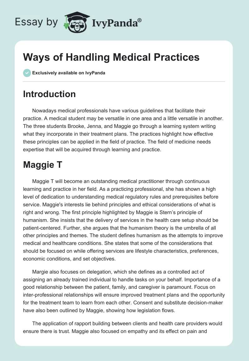 Ways of Handling Medical Practices. Page 1