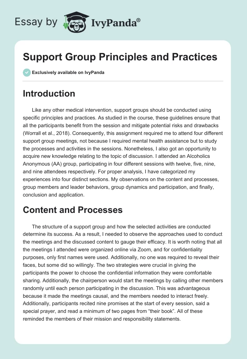 Support Group Principles and Practices. Page 1