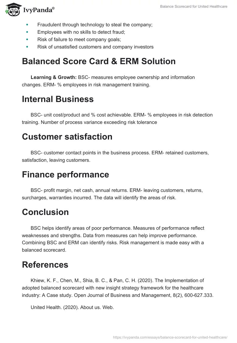 Balance Scorecard for United Healthcare. Page 3