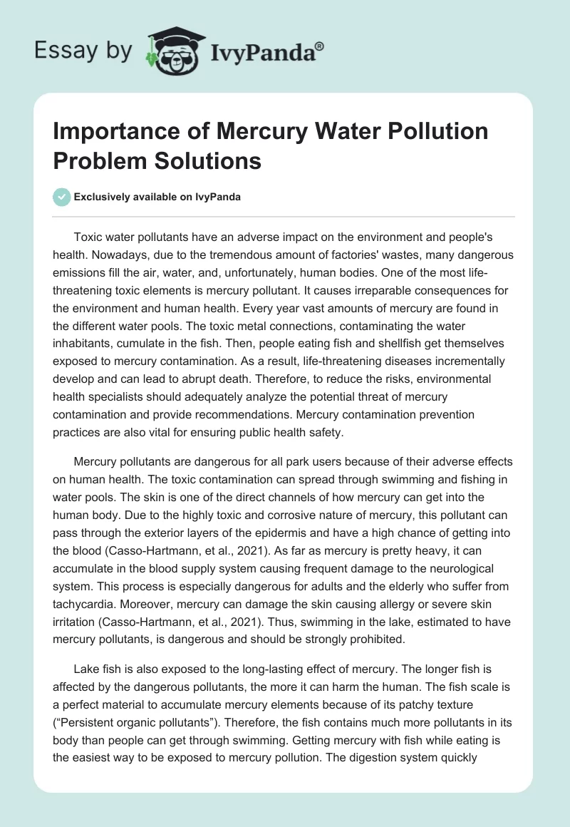Importance of Mercury Water Pollution Problem Solutions. Page 1