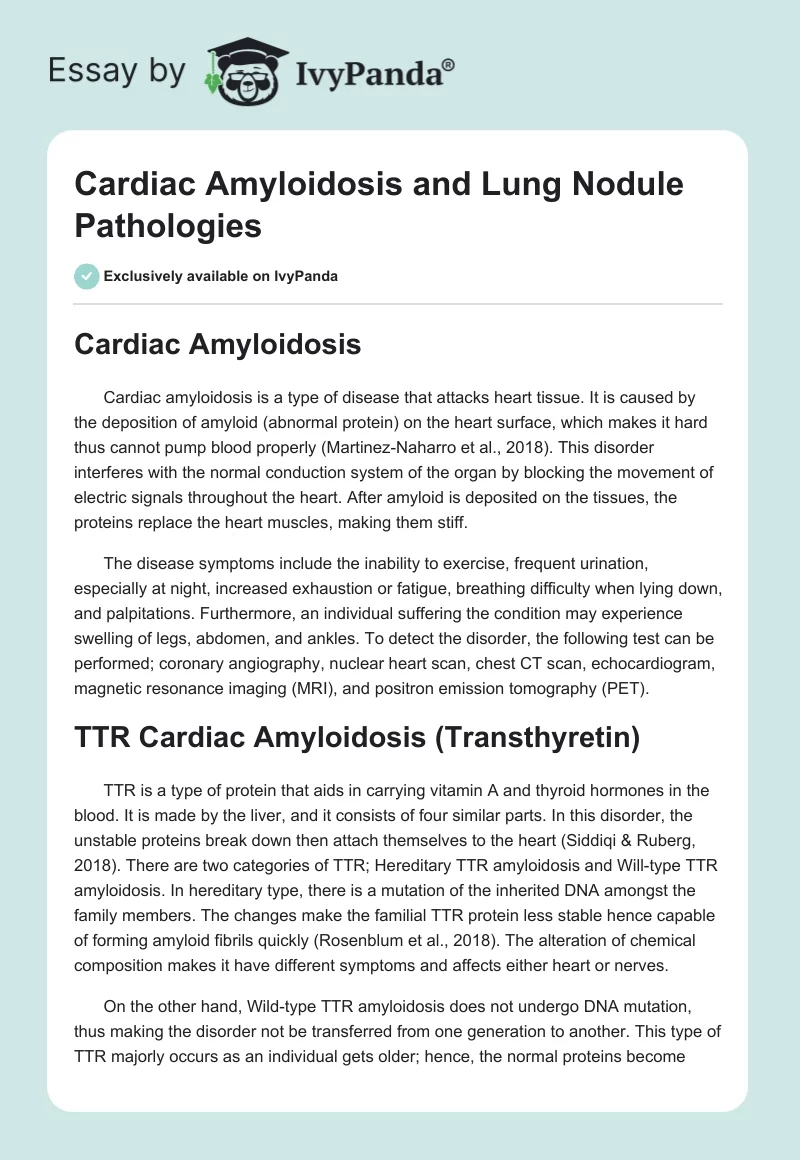 Cardiac Amyloidosis and Lung Nodule Pathologies. Page 1