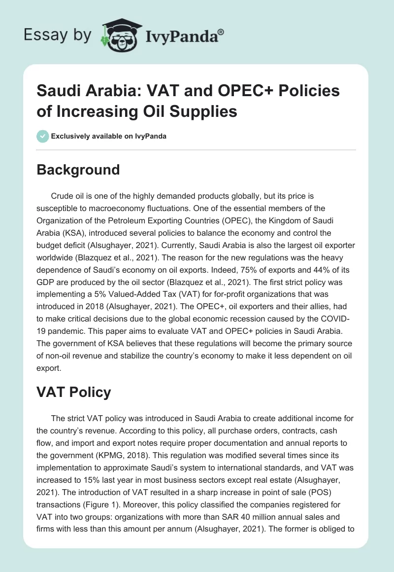 Saudi Arabia: VAT and OPEC+ Policies of Increasing Oil Supplies. Page 1