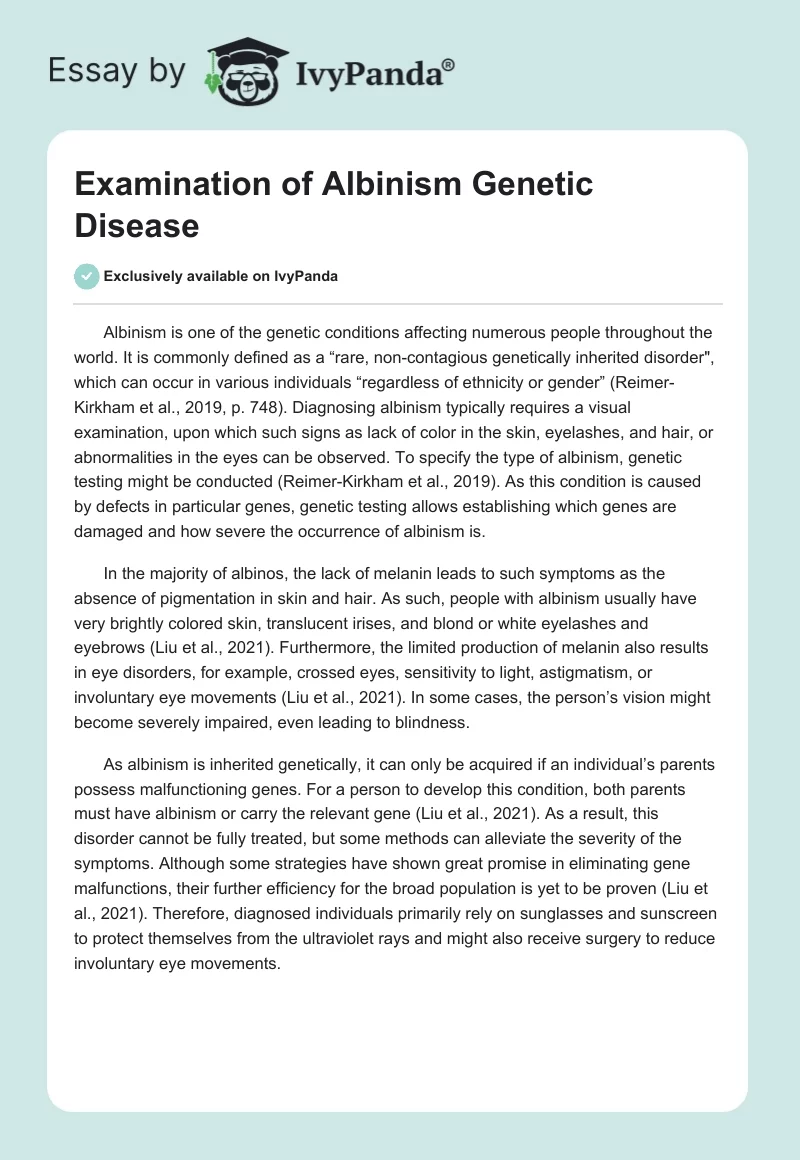 Examination of Albinism Genetic Disease. Page 1