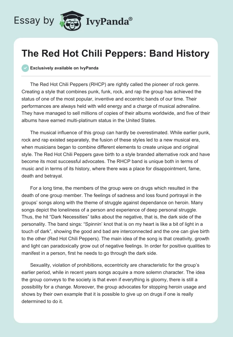 The Red Hot Chili Peppers: Band History. Page 1