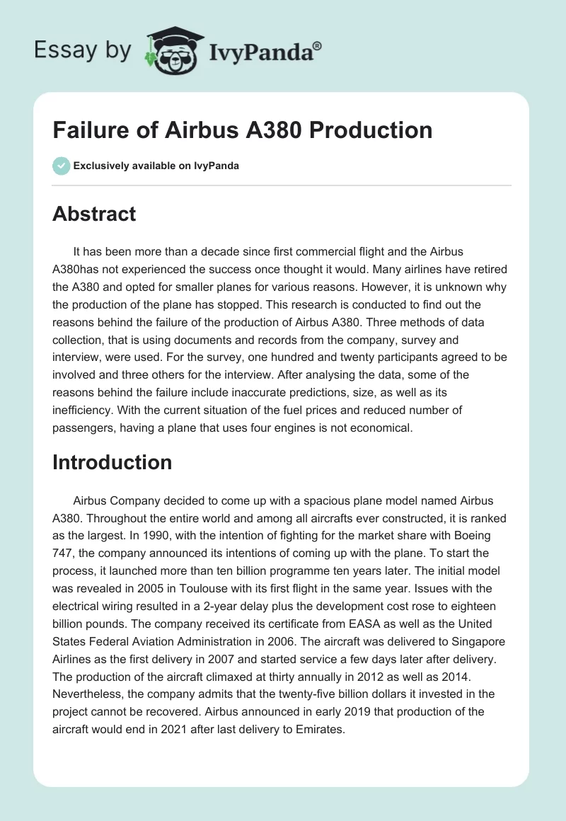 Failure of Airbus A380 Production. Page 1