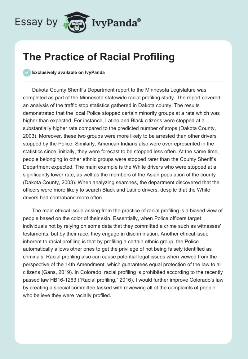 The Practice of Racial Profiling. Page 1