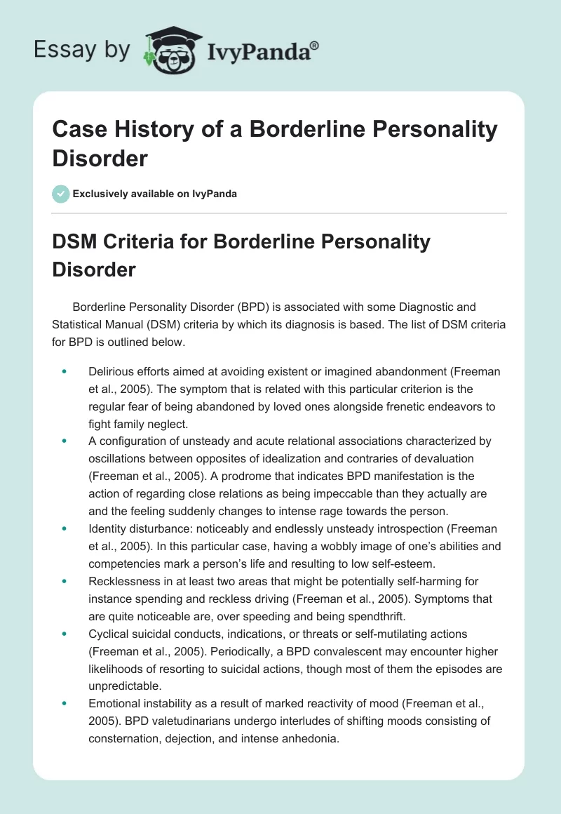 Case History of a Borderline Personality Disorder. Page 1