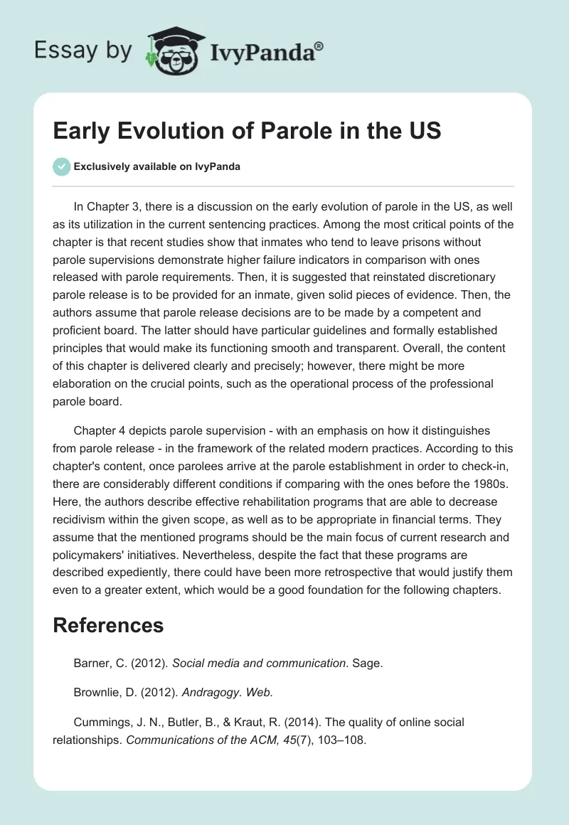 Early Evolution of Parole in the US. Page 1