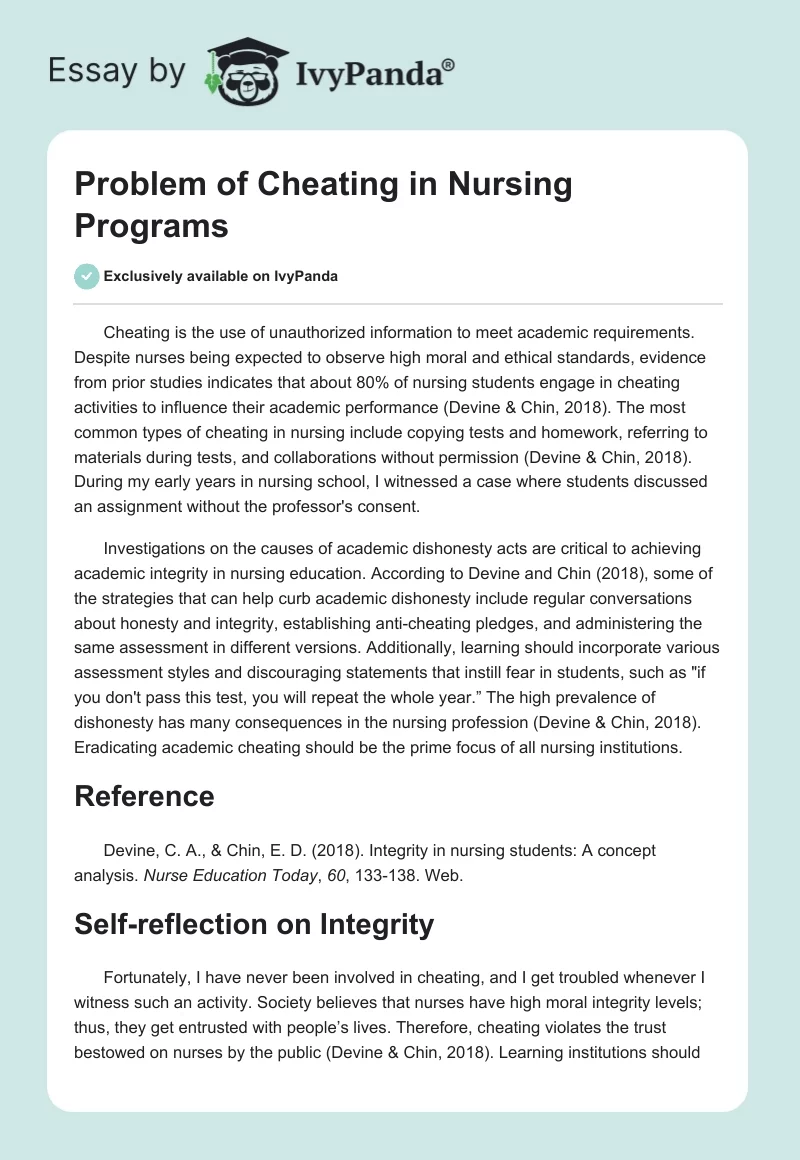 Problem of Cheating in Nursing Programs. Page 1