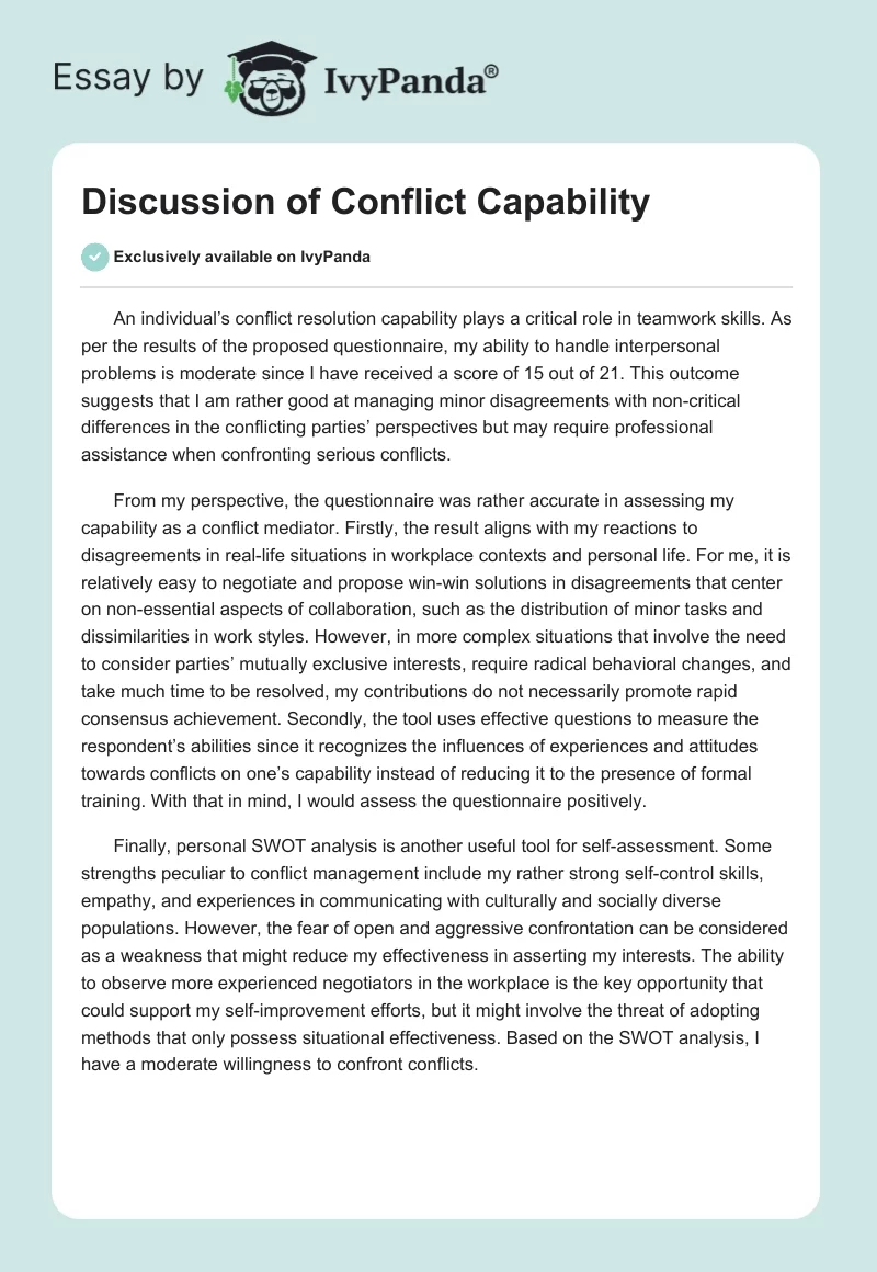 Discussion of Conflict Capability. Page 1