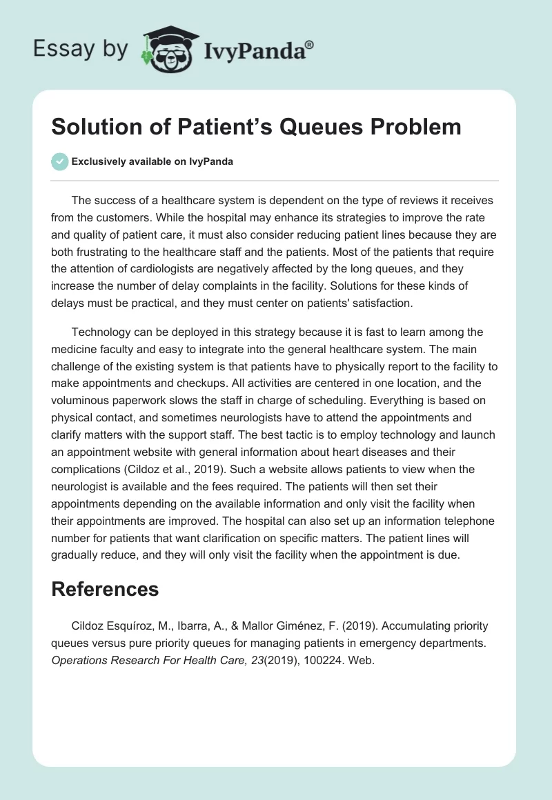 Solution of Patient’s Queues Problem. Page 1