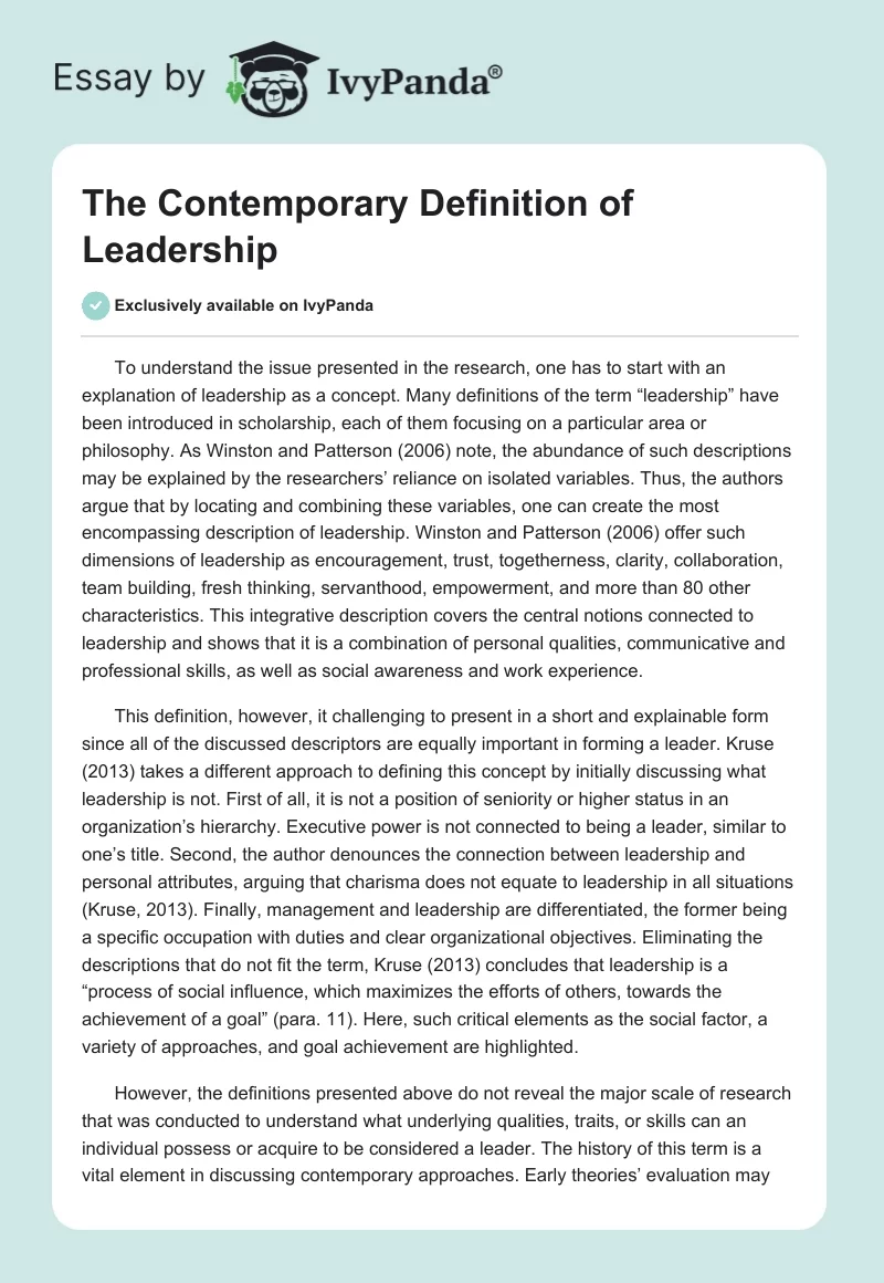 The Contemporary Definition of Leadership. Page 1