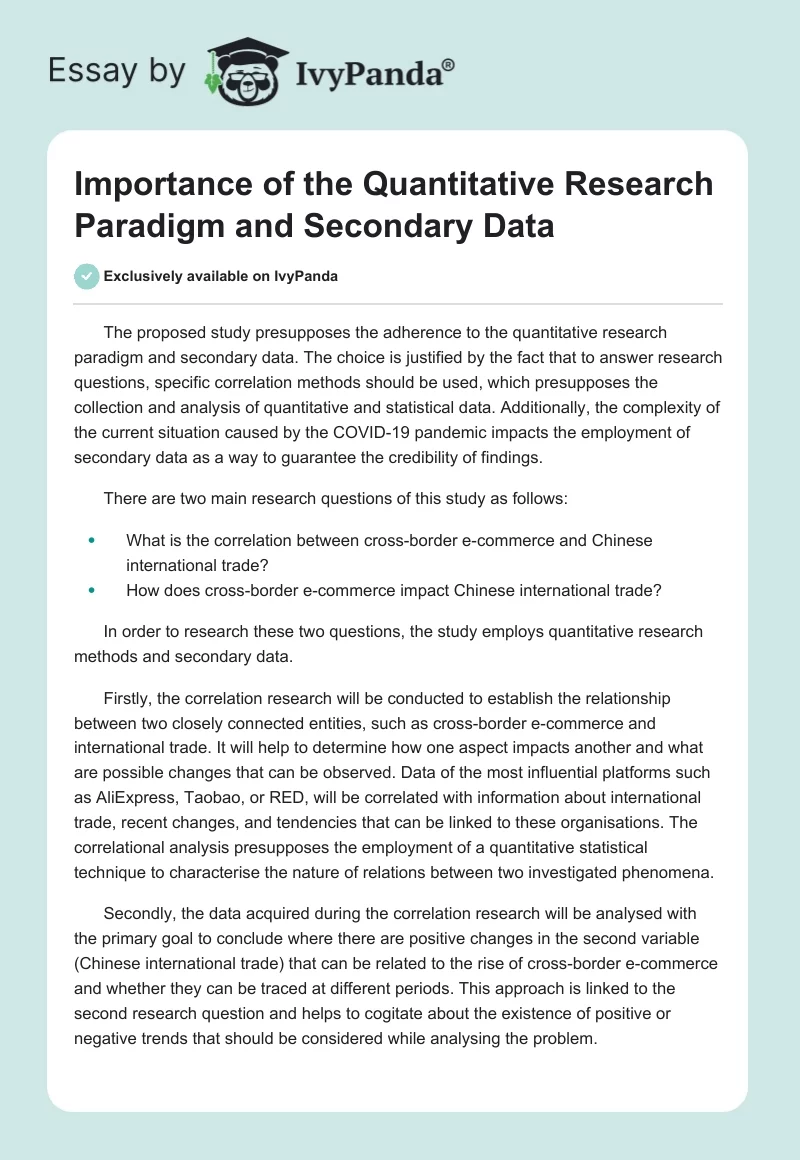 Importance of the Quantitative Research Paradigm and Secondary Data. Page 1