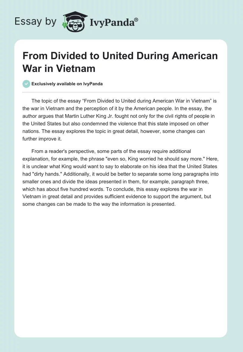 From Divided to United During American War in Vietnam. Page 1