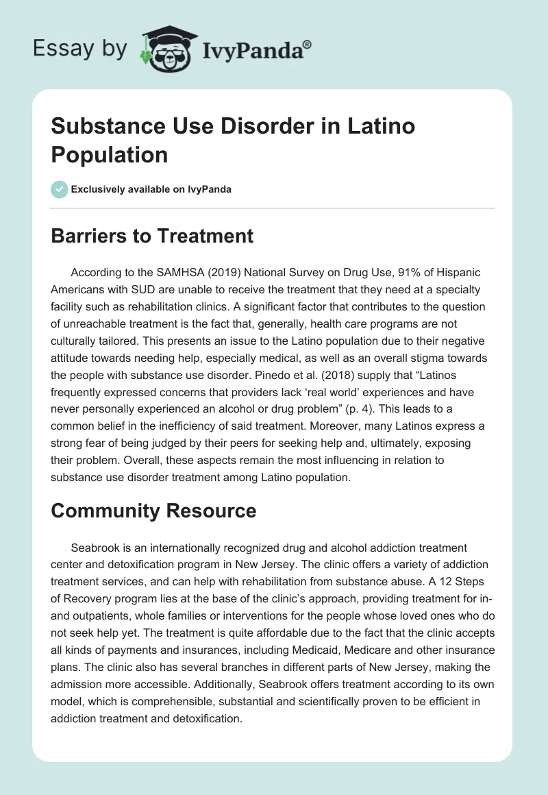 Substance Use Disorder in Latino Population. Page 1