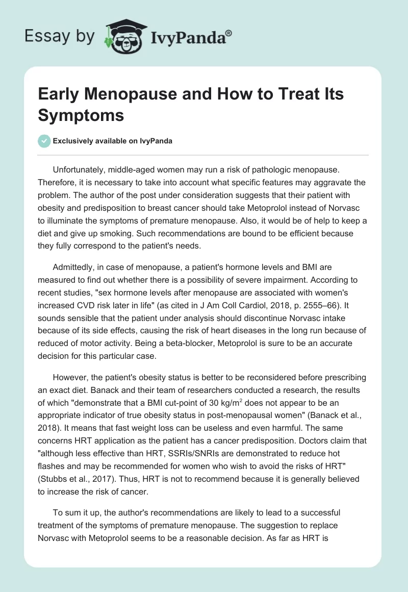 Early Menopause and How to Treat Its Symptoms. Page 1