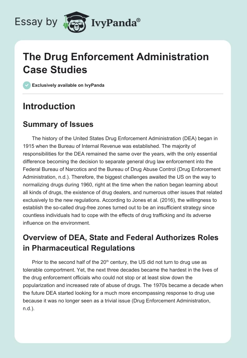 The Drug Enforcement Administration Case Studies. Page 1
