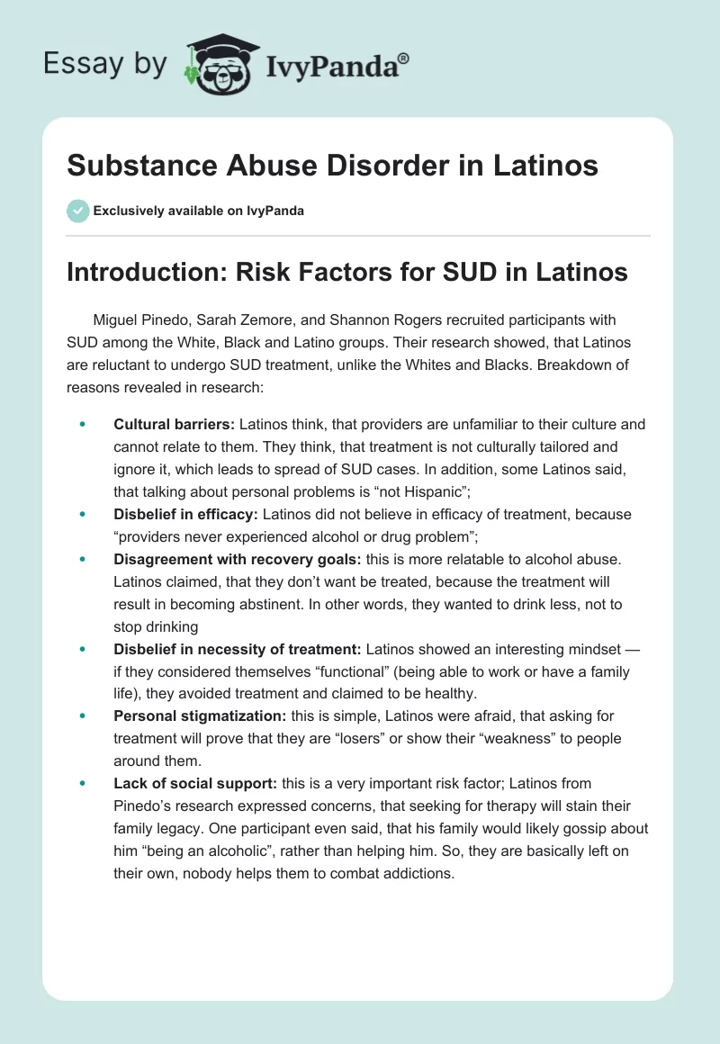 Substance Abuse Disorder in Latinos. Page 1