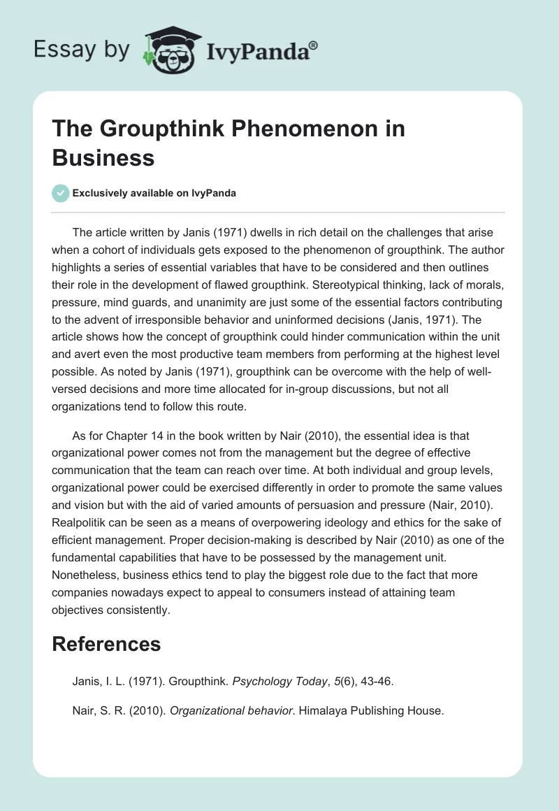 The Groupthink Phenomenon in Business. Page 1