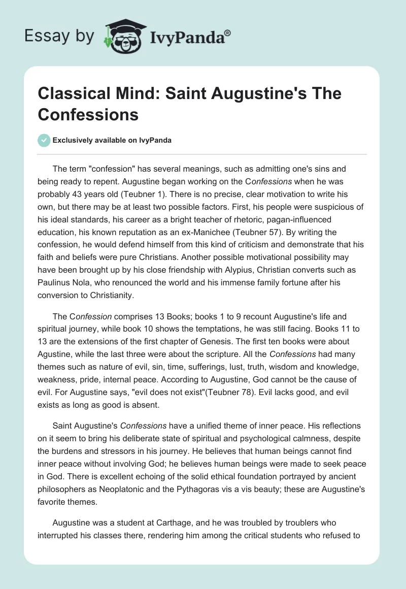 Classical Mind: Saint Augustine's The Confessions. Page 1