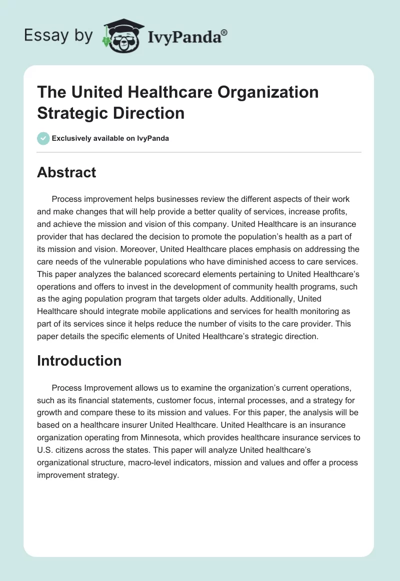 The United Healthcare Organization Strategic Direction. Page 1