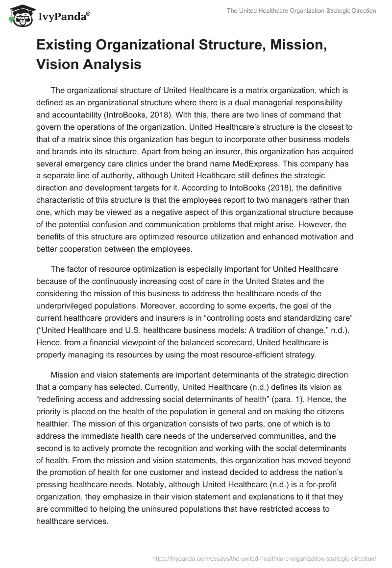 The United Healthcare Organization Strategic Direction. Page 2