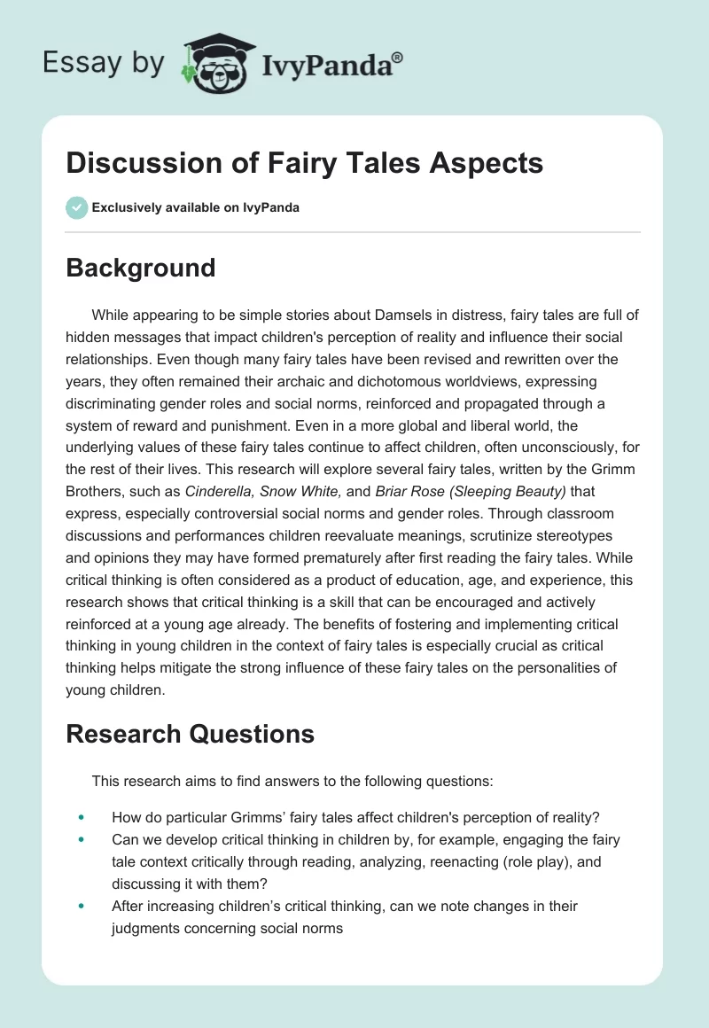 Discussion of Fairy Tales Aspects. Page 1