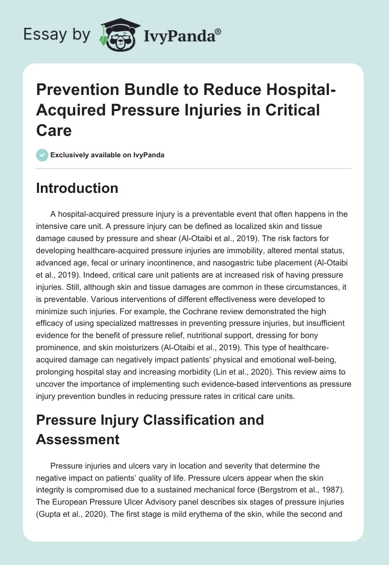 Prevention Bundle to Reduce Hospital-Acquired Pressure Injuries in Critical Care. Page 1