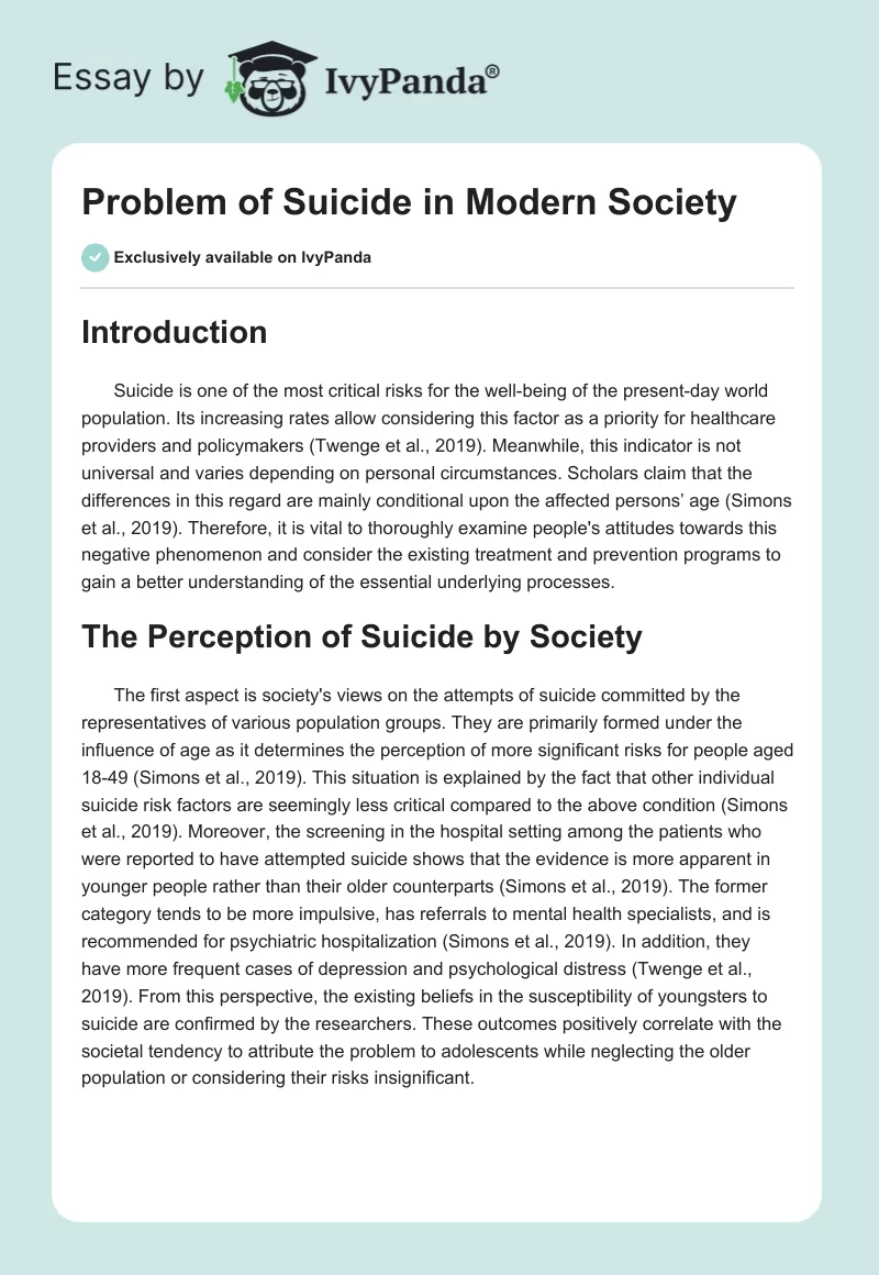 Problem of Suicide in Modern Society. Page 1