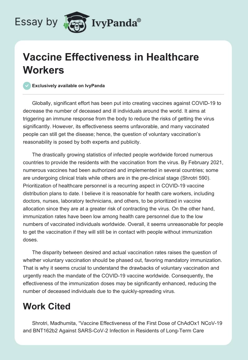 Vaccine Effectiveness in Healthcare Workers. Page 1