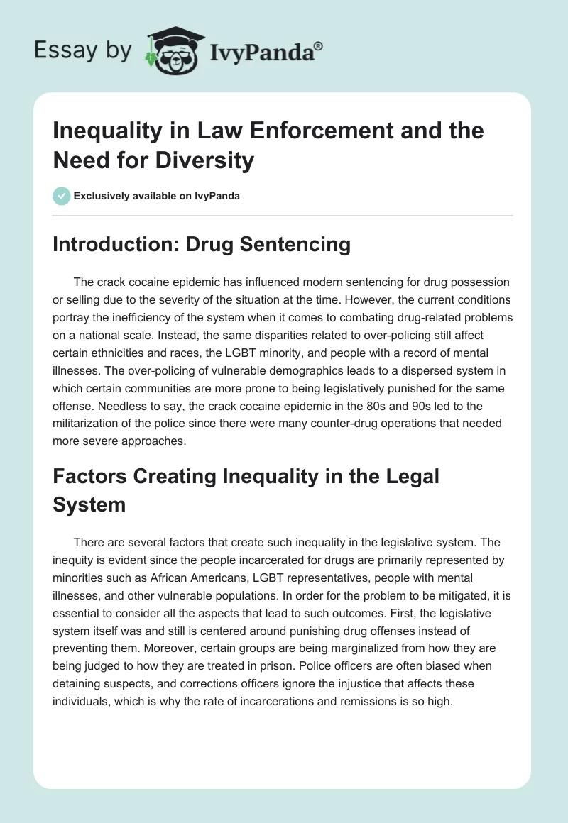 Inequality in Law Enforcement and the Need for Diversity. Page 1