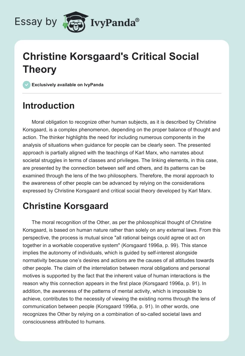 Christine Korsgaard's Critical Social Theory. Page 1