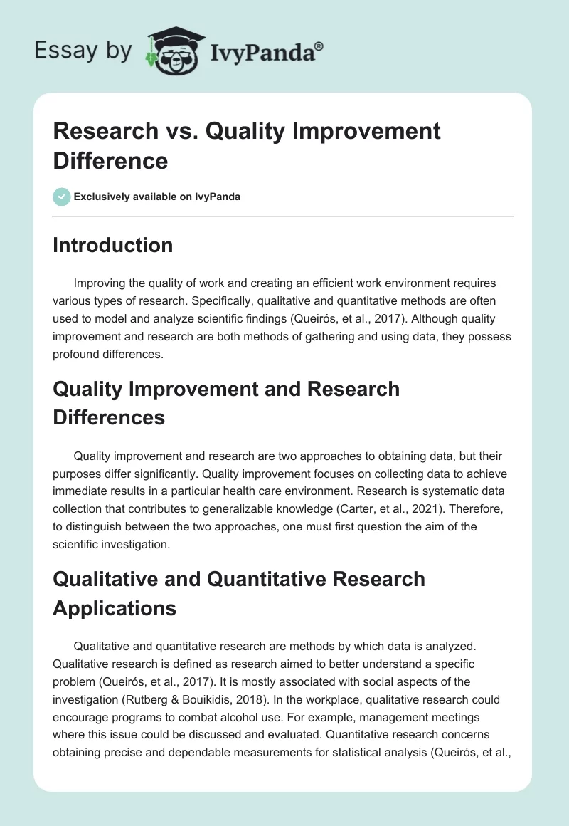 Research vs. Quality Improvement Difference. Page 1