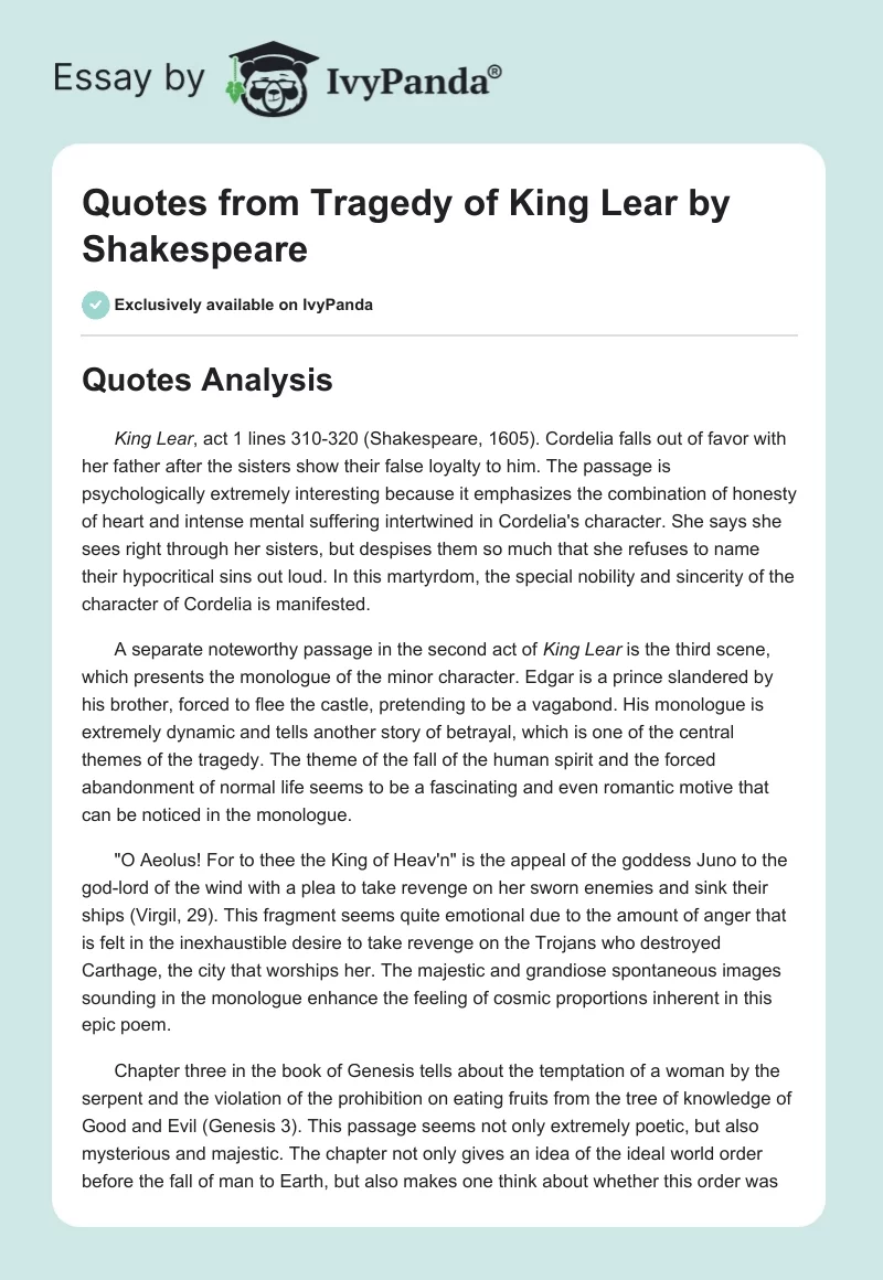 Quotes From Tragedy of King Lear by Shakespeare. Page 1