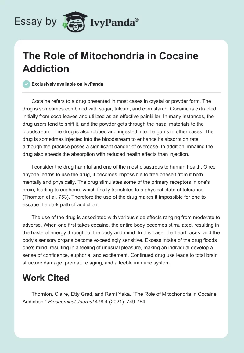 The Role of Mitochondria in Cocaine Addiction. Page 1