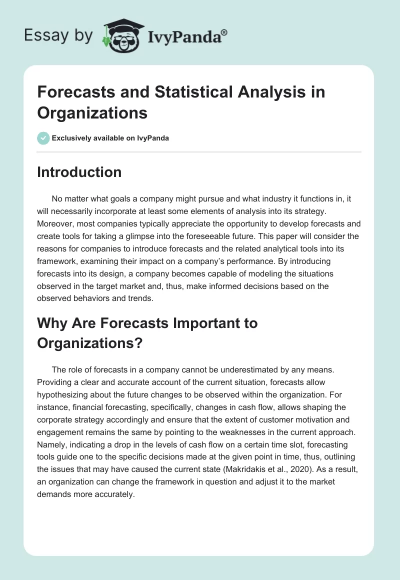 Forecasts and Statistical Analysis in Organizations. Page 1
