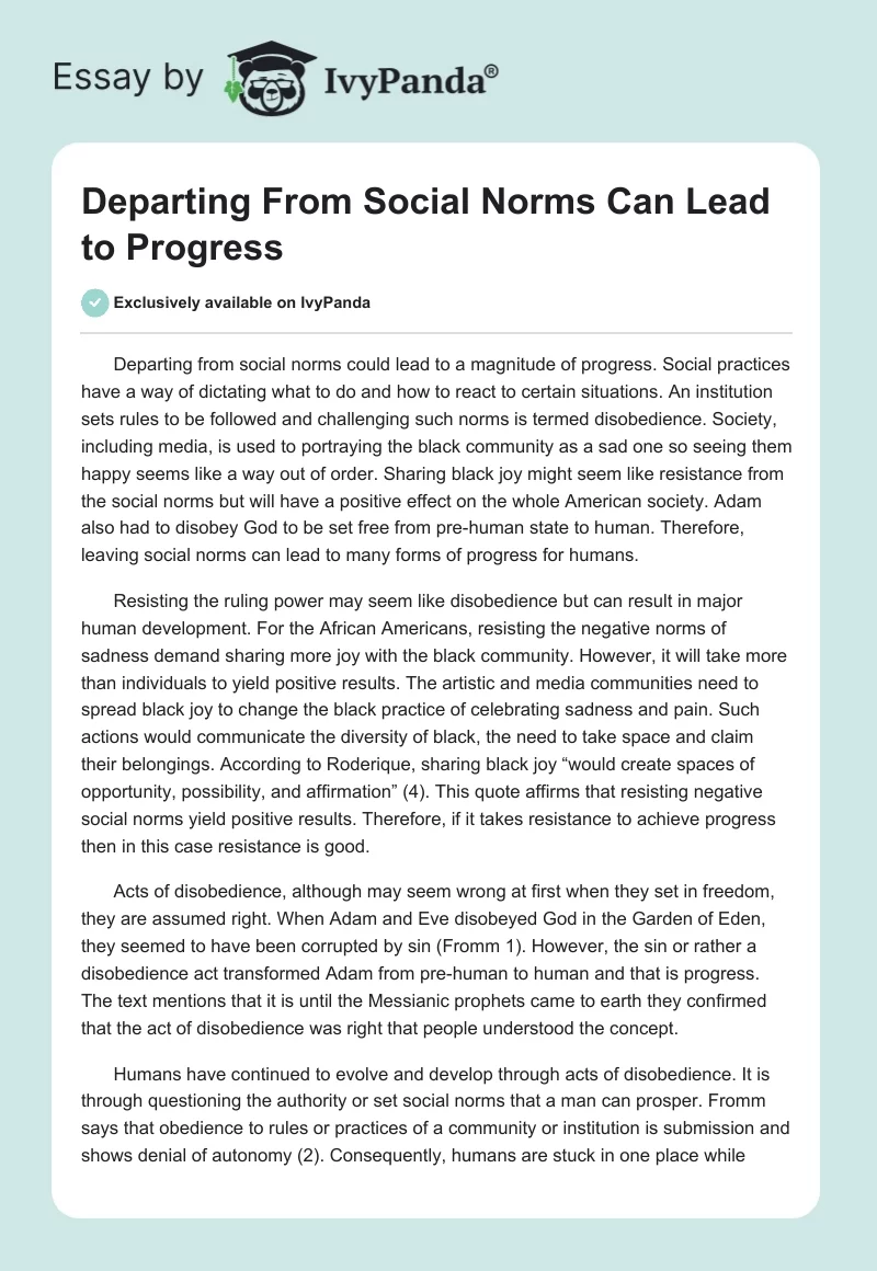 Departing From Social Norms Can Lead to Progress. Page 1