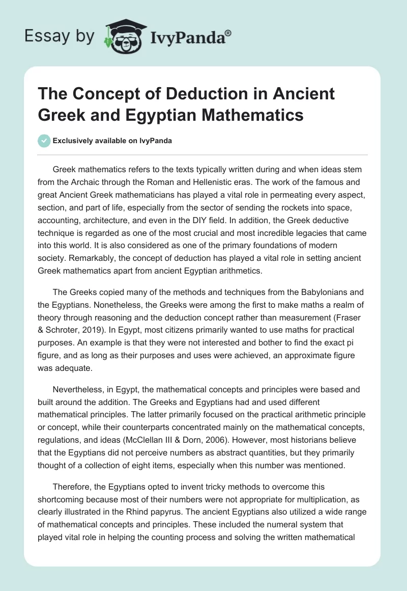 The Concept of Deduction in Ancient Greek and Egyptian Mathematics. Page 1