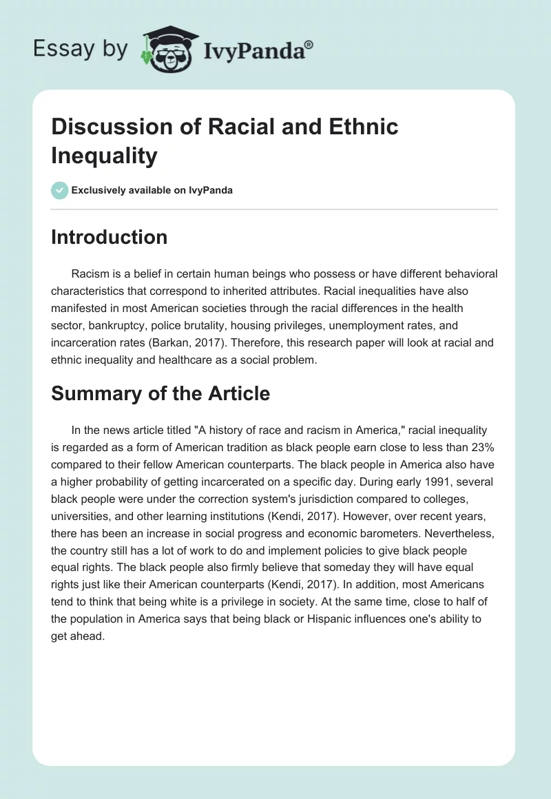 Discussion of Racial and Ethnic Inequality. Page 1