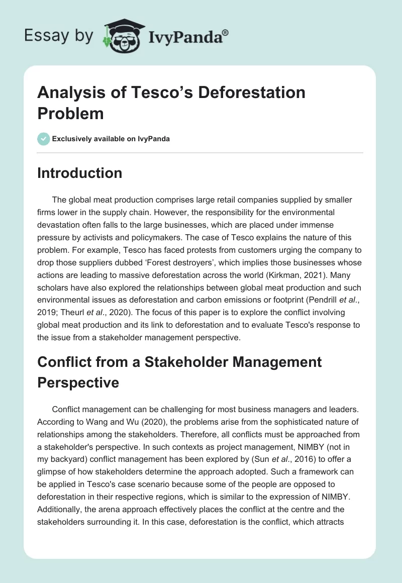 Analysis of Tesco’s Deforestation Problem. Page 1