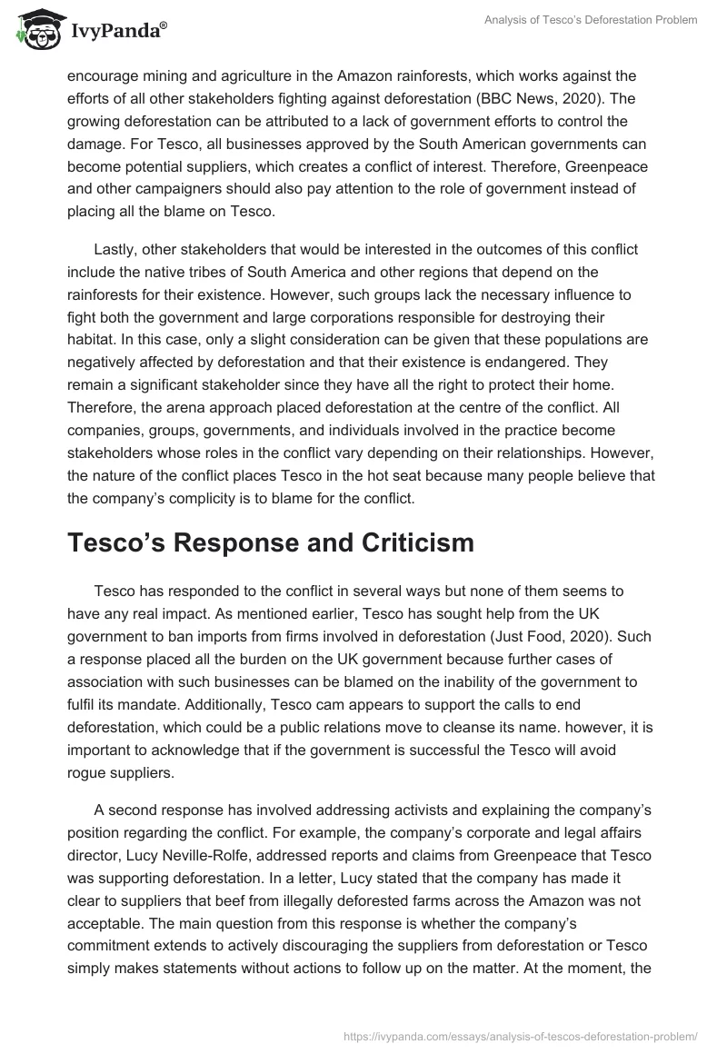 Analysis of Tesco’s Deforestation Problem. Page 4