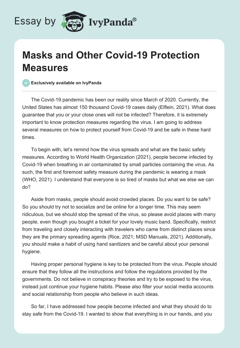 Masks and Other Covid-19 Protection Measures. Page 1