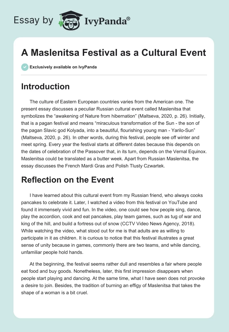 A Maslenitsa Festival as a Cultural Event. Page 1