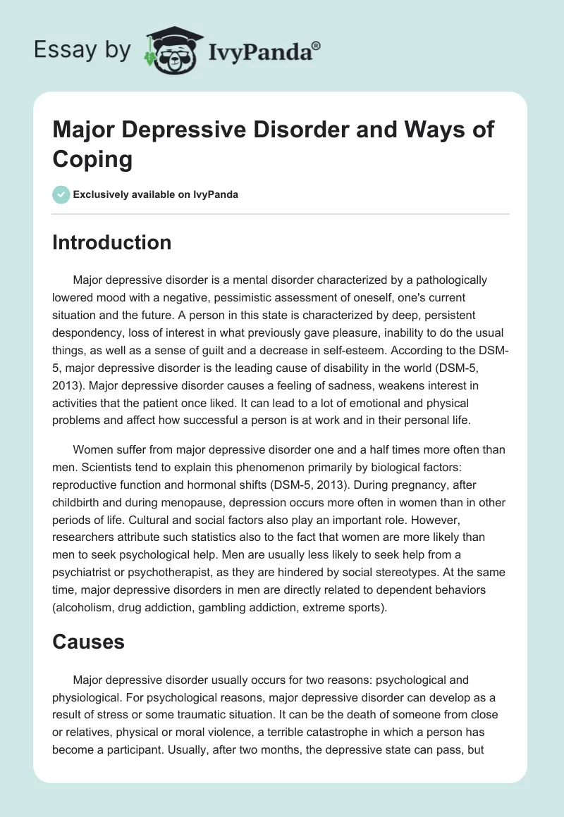 Major Depressive Disorder and Ways of Coping. Page 1
