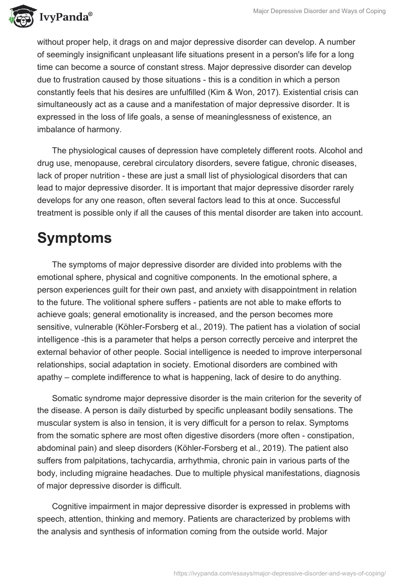 Major Depressive Disorder and Ways of Coping. Page 2