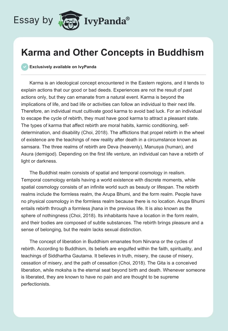Karma and Other Concepts in Buddhism. Page 1